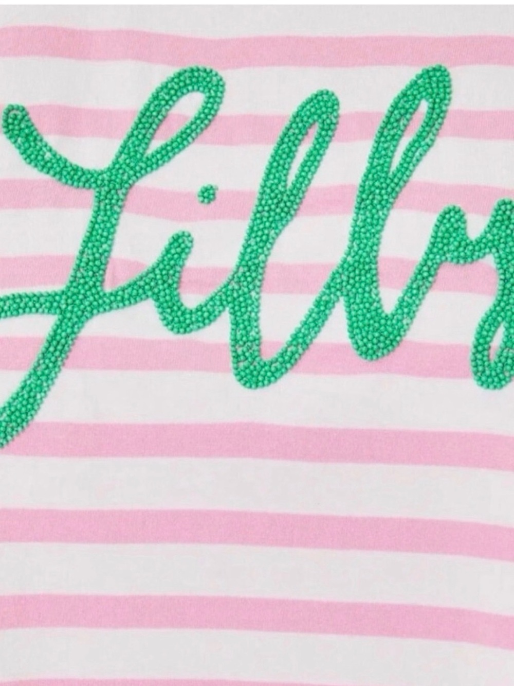 Lilly Pulitzer Pink & White Striped Crop Tee with Green Script - Picture 2 of 4